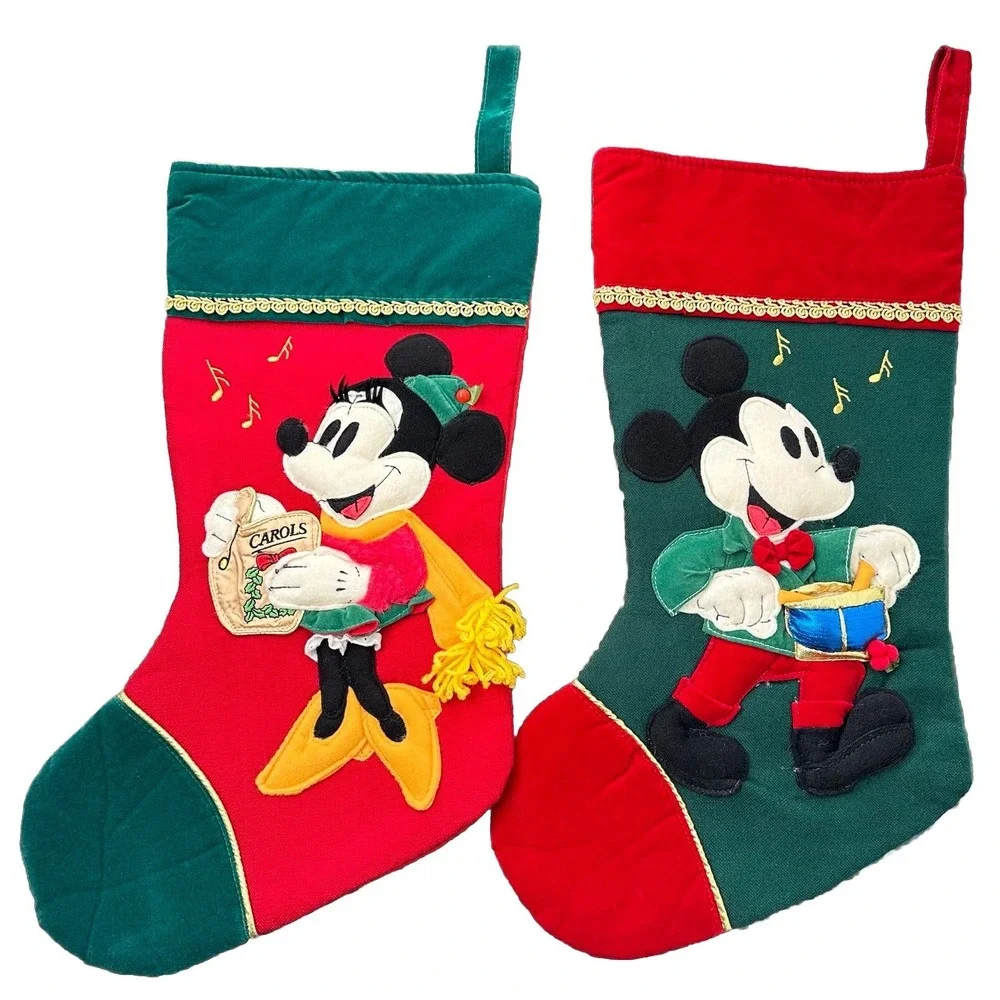 Vintage Disney Mickey Minnie Mouse Felt 3D Christmas Stocking Drummer Caroler